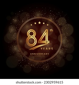 84th anniversary logo with gold double line style decorated with glitter and confetti Vector EPS 10