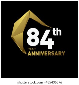 84th anniversary logo with gold shape modern looks. Anniversary signs illustration. Gold anniversary logo design and illustration