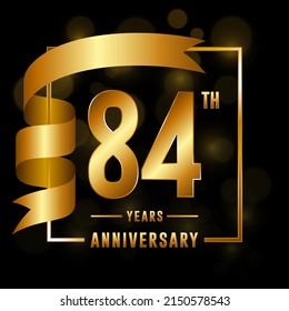 84th Anniversary logotype. Anniversary celebration template design with golden ribbon for booklet, leaflet, magazine, brochure poster, banner, web, invitation or greeting card. Vector illustrations.