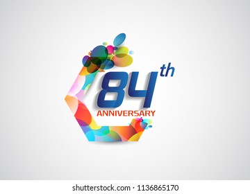 84th anniversary modern design with colorful oval pattern for celebration event. Vector illustration isolated on white background