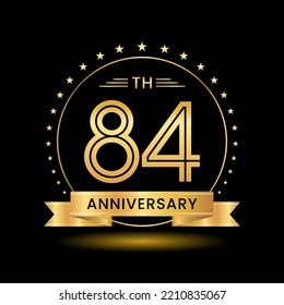 84º Aniversario, diseño de plantilla perfecto para la celebración del aniversario con color oro para folletos, folletos, revistas, afiche de folletos, web, invitación o tarjeta de saludo. Plantilla de vector
