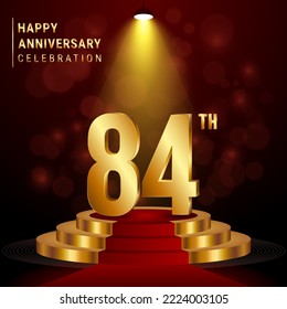 84° Aniversario. Diseño perfecto de plantillas con podio dorado para eventos de celebración, bodas, tarjetas de felicitación y tarjetas de invitación. Ilustración del vector