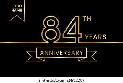 84th Anniversary template design with gold color for celebration event, invitation, banner, poster, flyer, greeting card. Line Art Design, Vector Template