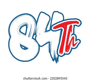 84th Ordinal Number counting vector art illustration with stunning font on red trim blue on white background