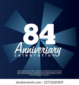 Celebración del 84º aniversario ilustración de diseño de plantillas vectoriales con texto blanco elegante fondo azul brillante.	