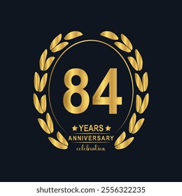 84th Years Anniversary celebration. Vector Template festive illustration Golden Color,. Birthday or wedding party event decoration.