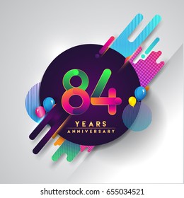 84th years Anniversary logo with colorful abstract background, vector design template elements for invitation card and poster your birthday celebration.