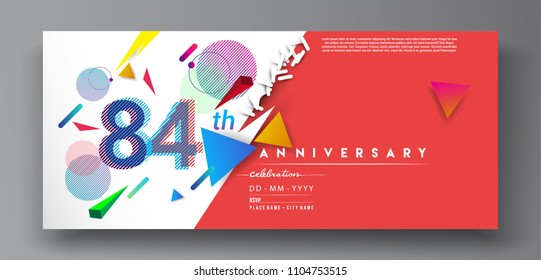 84th years anniversary logo, vector design birthday celebration with colorful geometric background and circles shape.