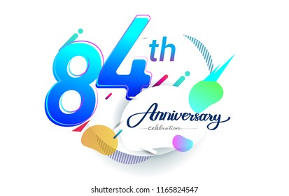 84th years anniversary logo, vector design birthday celebration with colorful geometric background, isolated on white background.