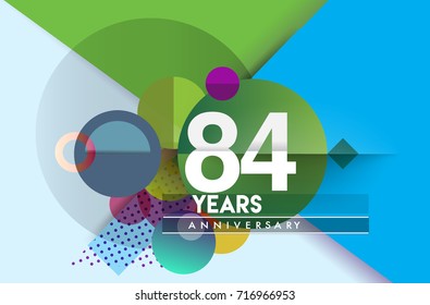 84th years anniversary logo, vector design birthday celebration with colorful geometric background and circles shape.