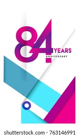 84th years anniversary logo, vector design birthday celebration with colorful geometric isolated on white background.