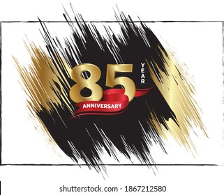 85 Anniversary celebration, Luxury anniversary template over gold and black brush, Golden number with red ribbon isolation background, Party event decoration, Vector.