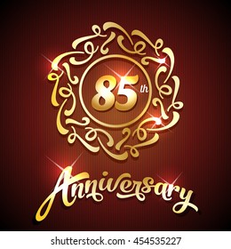 85 anniversary decorative design golden floral elements luxury vector template for birthday or wedding satisfied classical knight star party majestic memory monument gold ceremony sign rich celebratio