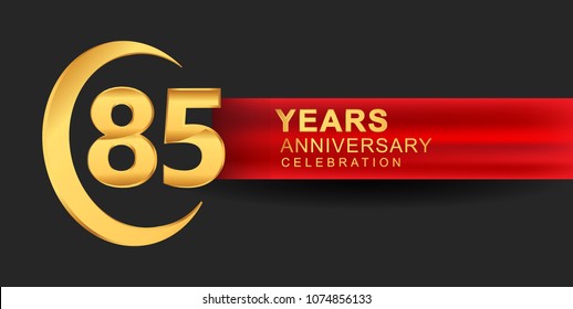 85 anniversary design logotype golden color with ring and red ribbon for anniversary celebration