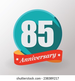 85 Anniversary   label with ribbon. Flat design.
