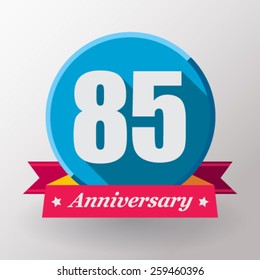 85 Anniversary  label with ribbon. Flat design.