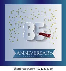 85 Anniversary template design white and blue color with a bright blue background