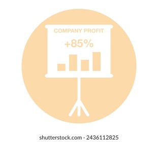 85% company profit. Bar graph slide presentation, profit gain and financial increase svg