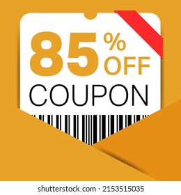 85% Coupon promotion sale for a website, internet ads, social media gift 85% off discount voucher. Big sale and super sale coupon discount. Price Tag Mega Coupon discount with vector illustration.