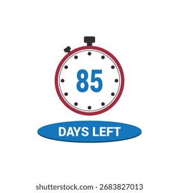 85 días restantes icono de reloj Vector contando días y tiempo restante, alarma de cuenta regresiva