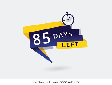 85 Días de Plantilla de promoción de cuenta regresiva colorida. Anuncio Anuncio Vector de etiquetas.