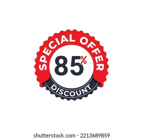 85% Discount Coupon design. Sale tags set vector badges template. Sale offer price sign. Special offer symbol. Discount promotion. Discount badge Stamp shape. Vector illustration template 