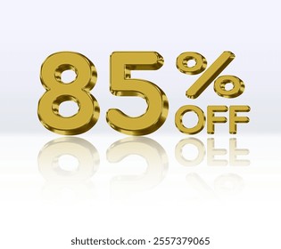 85% discount. golden 3d number. Special sale offer with 85% discount. Sale discount offer.