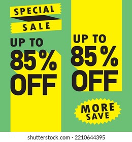 85% discount on warning tags, banners, flyers, social media posts, easy to change color illustration vector art