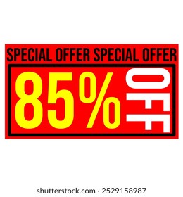 85% discount tag, red and yellow rectangular shape, perfect for commerce, marketing promotions and retail sales