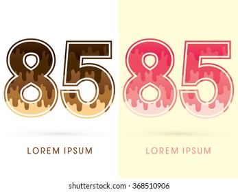 85 Font Number, Chocolate and strawberry melt graphic vector