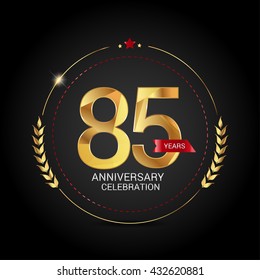 85 golden anniversary logo with red ribbon, low poly design number