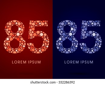 85 ,hot and cool font, designed using red and blue dot graphic vector.