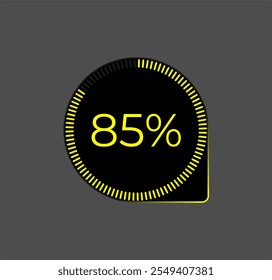 85% Loading. Ui Diagram vector. Download progress icon. Circle diagram interface. Eighty five percent downloading.