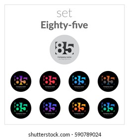 85 logo icon flat and vector set design template. Monogram eight and five. Logotype ninety-five with colorful gradient color. Concept signs for card banner