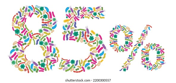 85% made of Bacteria isolated on white background, bacteria font. Vector illustration.