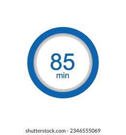 85 minutess timer clock. 85 min stopwatch icon countdown time digital stop chronometer.