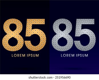 85 Number ,Luxury font , designed using gold and silver line geometric shape on dark background, idea from wicker,basket ,woven, ribbons, jewelry, diamond ,rope, logo, symbol, icon, graphic, vector.