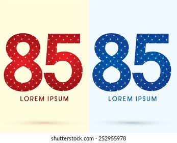 85 ,Number ,Luxury font, designed using red and blue line geometric shape, idea from wicker, basket, ribbons, jewelry, logo, symbol, icon, graphic, vector.