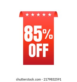 85% off with 3 star discount red sticker, super discount. vector illustration. 