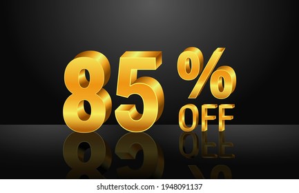 85% off 3d gold on dark black background, Special Offer 85% off, Sales Up to 85 Percent, big deals, perfect for flyers, banners, advertisements, stickers, offer icons, etc.