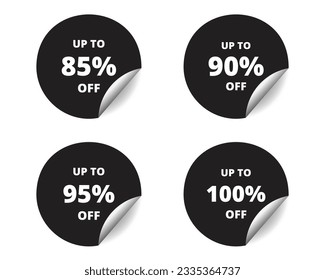 85% off, 90, 95, 100 percent round sticker sign. circle sticker banner set, badge symbol vector illustration