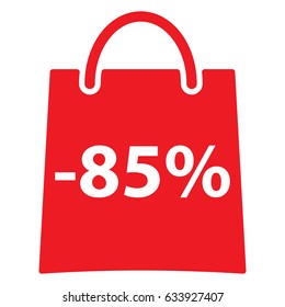 -85% Off bag icon.. Red color. Vector illustration.