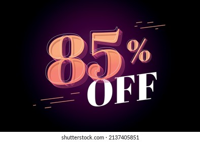 85% off. Banner with black background and effect lettering for promotions and offers
