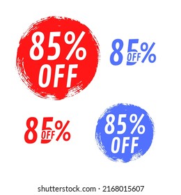 85% de banners off, plantilla de diseño de etiquetas de descuento, promoción extra, grunge de pincel, ilustración vectorial( set, sale) 