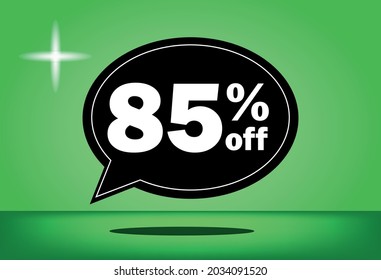 85% de descuento - globo flotante negro y verde - con fondo verde - banner para ofertas promocionales de descuento y reducción