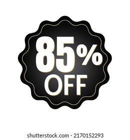 85% off with black sticker design. online discount template, vector illustration, mega sale.