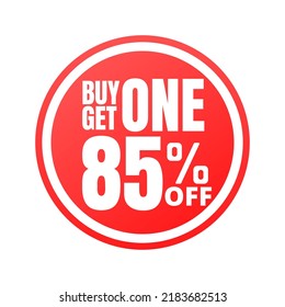 85% de descuento, compra uno, super descuento en línea botón rojo. Ilustración del vector