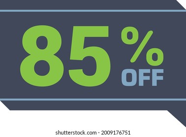 85% off. discount on dark gray and green sale tag, gift card text box. percentage discount number on the badge. Flat offer stamp. for use in online stores, flyers and digital marketing
