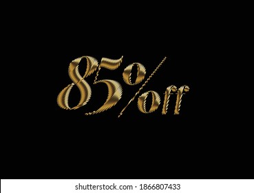 85% OFF Gold Sale Discount Banner. Discount offer price tag. Vector Modern Sticker Illustration.