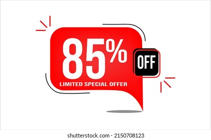 85% off limited offer. White and red banner with clearance details